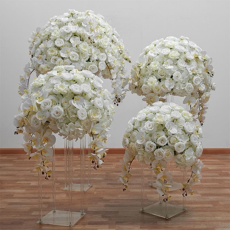 Boule Florale Orchidées & Roses Blanches 60 cm