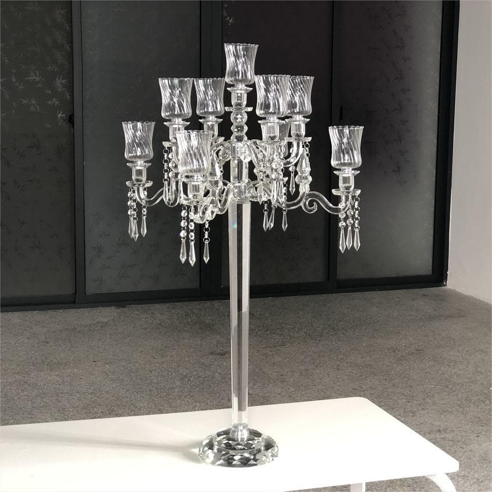 Grand Candélabre 9 Têtes en Cristal 95 cm