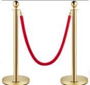 Paire de Potelets VIP Dorés & Corde Velours Rouge